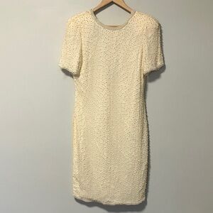 A.J. Bari Elegant Cream Beaded Silk Dress as is